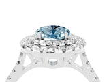 White gold Double Halo Oval Cut Aquamarine Pavé Band with Four-Prong Setting_4