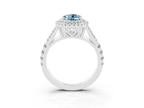 White gold Double Halo Oval Cut Aquamarine Split Shank Engagement Ring with Four-Prong Setting_3
