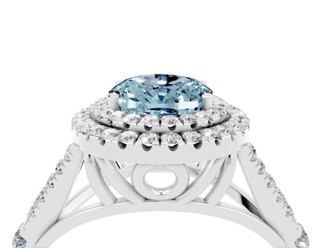 White gold Double Halo Oval Cut Aquamarine Split Shank Engagement Ring with Four-Prong Setting_4