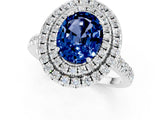 White gold Double Halo Oval Cut Blue Sapphire Pavé Band with Four-Prong Setting_1