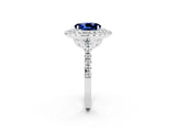 White gold Double Halo Oval Cut Blue Sapphire Pavé Band with Four-Prong Setting_2
