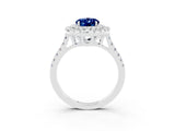 White gold Double Halo Oval Cut Blue Sapphire Pavé Band with Four-Prong Setting_3