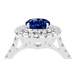 White gold Double Halo Oval Cut Blue Sapphire Pavé Band with Four-Prong Setting_4