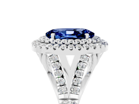 White gold Double Halo Oval Cut Blue Sapphire Split Shank Engagement Ring with Four-Prong Setting_5