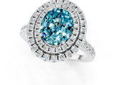 White gold Double Halo Oval Cut Blue Topaz Pavé Band with Four-Prong Setting_1