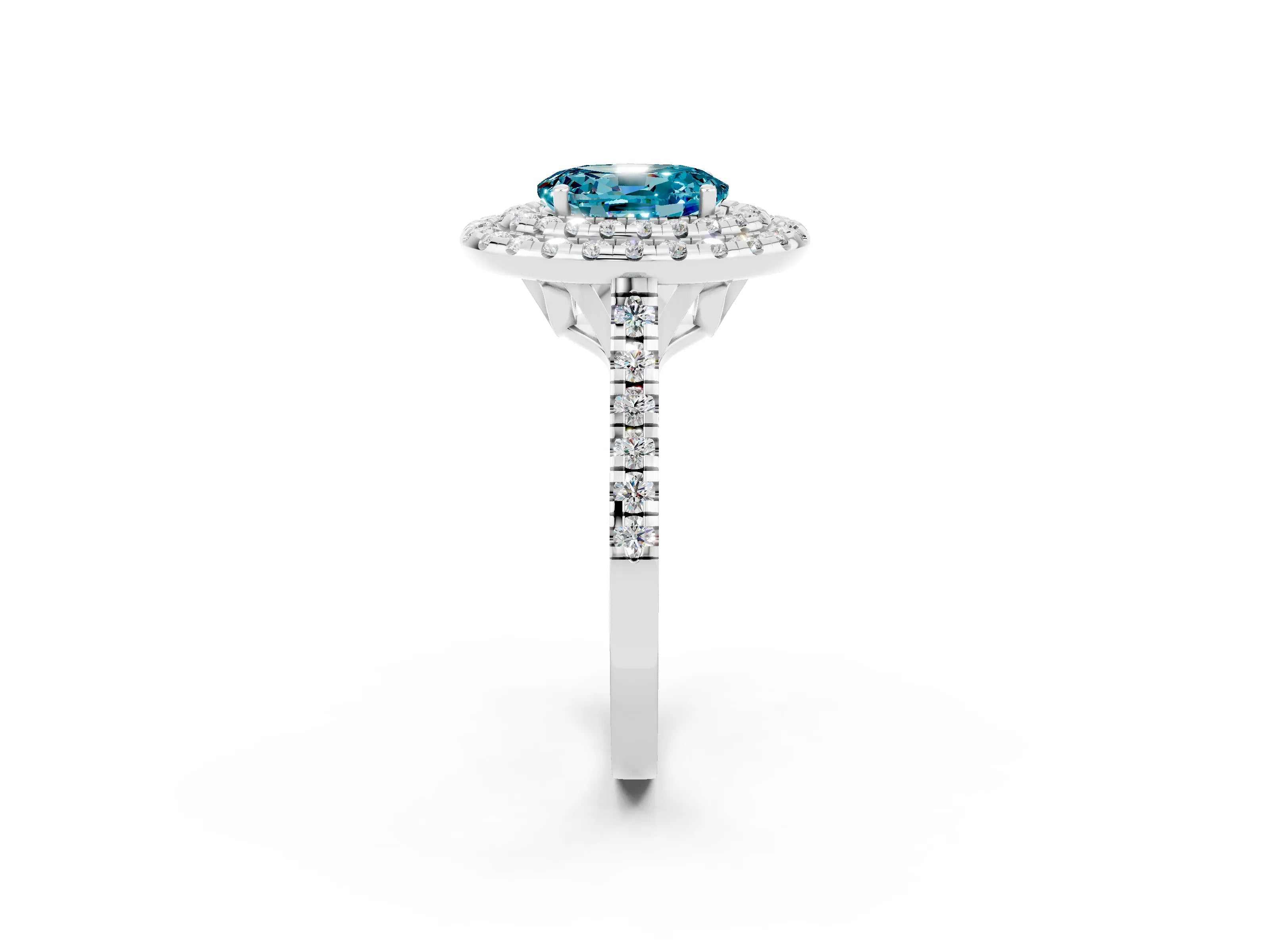 White gold Double Halo Oval Cut Blue Topaz Pavé Band with Four-Prong Setting_2
