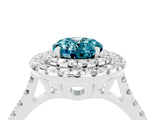 White gold Double Halo Oval Cut Blue Topaz Pavé Band with Four-Prong Setting_4
