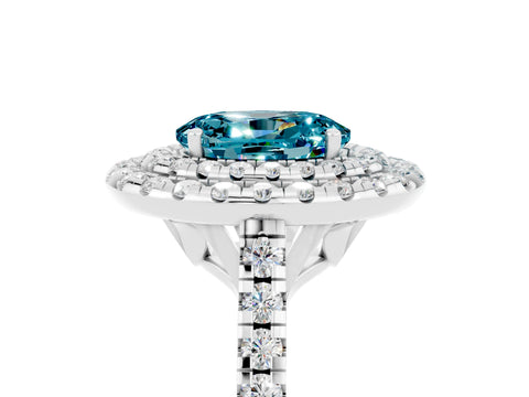White gold Double Halo Oval Cut Blue Topaz Pavé Band with Four-Prong Setting_5