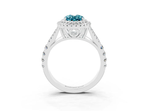 White gold Double Halo Oval Cut Blue Topaz Pavé Split Shank Ring with Prong Setting_3