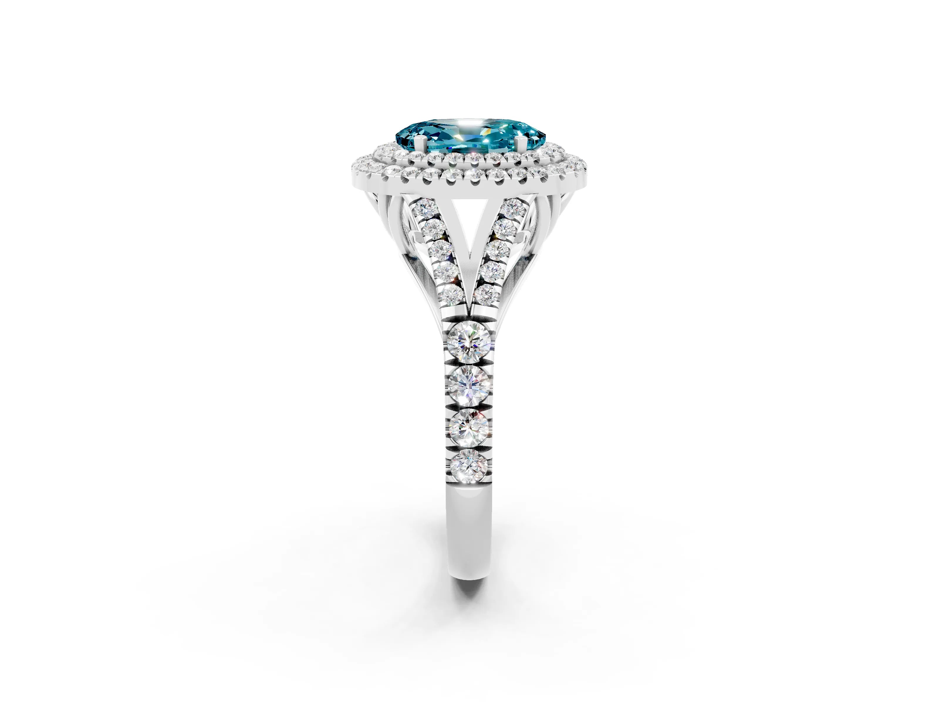White gold Double Halo Oval Cut Blue Topaz Split Shank Engagement Ring with Four-Prong Setting_2