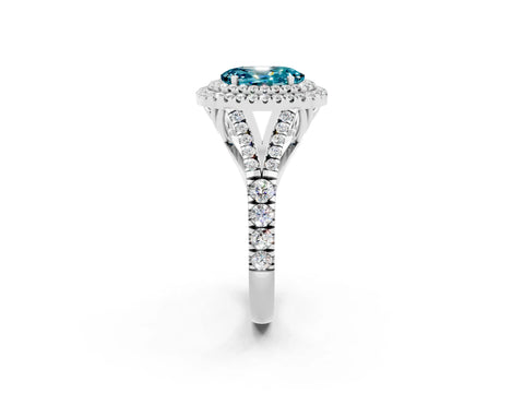 White gold Double Halo Oval Cut Blue Topaz Split Shank Engagement Ring with Four-Prong Setting_2