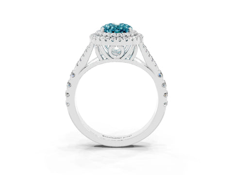 White gold Double Halo Oval Cut Blue Topaz Split Shank Engagement Ring with Four-Prong Setting_3