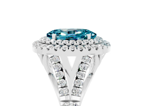 White gold Double Halo Oval Cut Blue Topaz Split Shank Engagement Ring with Four-Prong Setting_5