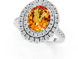 White gold Double Halo Oval Cut Citrine Pavé Band with Four-Prong Setting_1