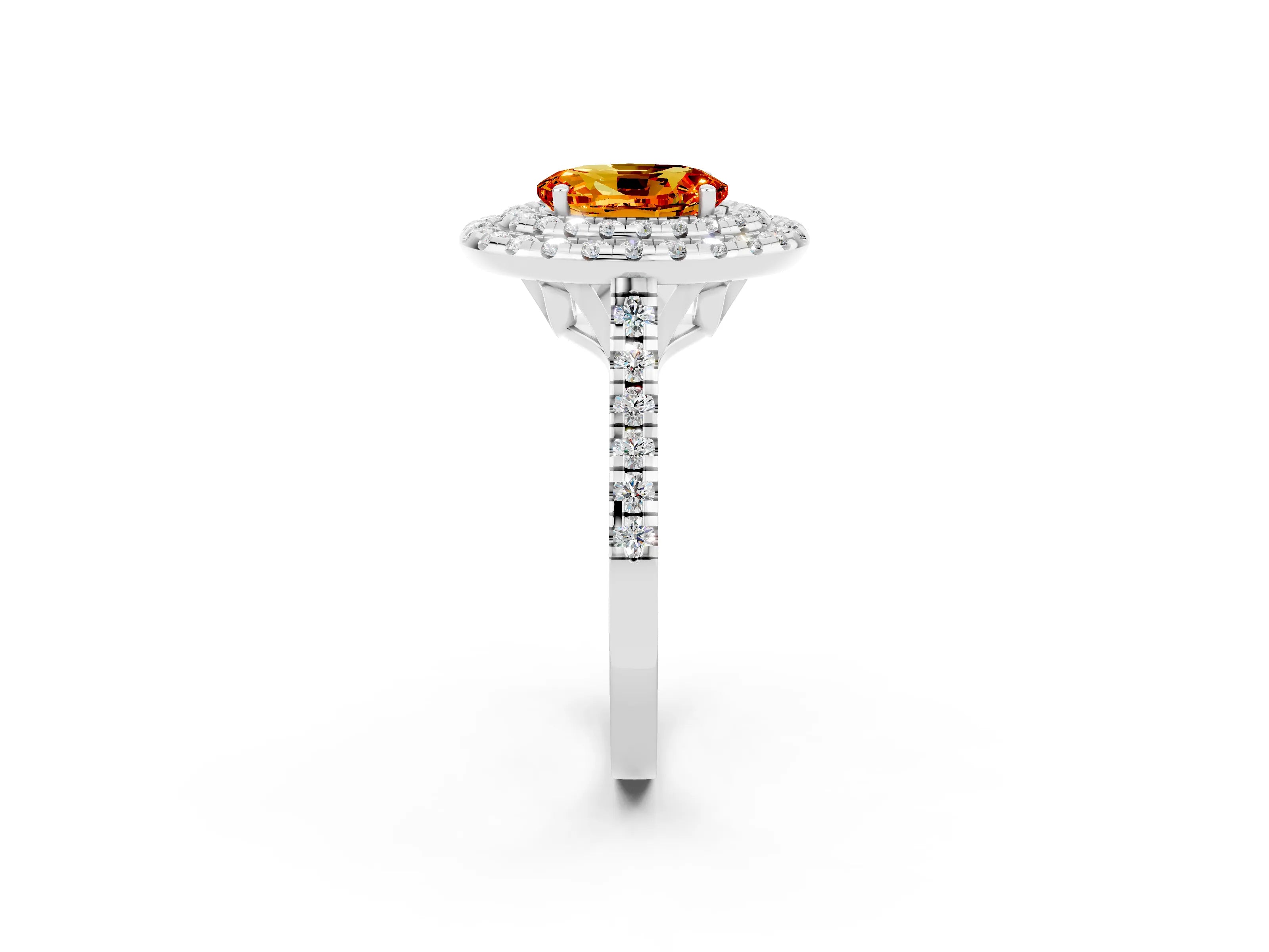 White gold Double Halo Oval Cut Citrine Pavé Band with Four-Prong Setting_2