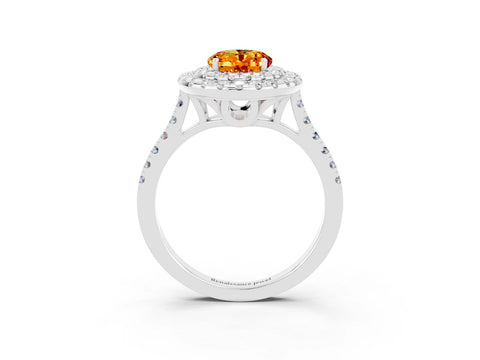 White gold Double Halo Oval Cut Citrine Pavé Band with Four-Prong Setting_3