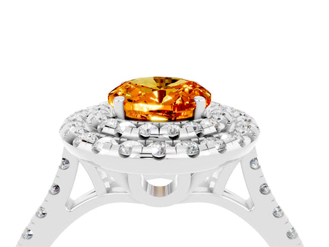 White gold Double Halo Oval Cut Citrine Pavé Band with Four-Prong Setting_4