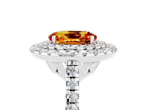 White gold Double Halo Oval Cut Citrine Pavé Band with Four-Prong Setting_5