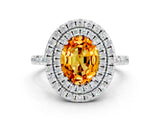 White gold Double Halo Oval Cut Citrine Pavé Band with Four-Prong Setting