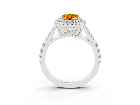 White gold Double Halo Oval Cut Citrine Split Shank Engagement Ring with Four-Prong Setting_3