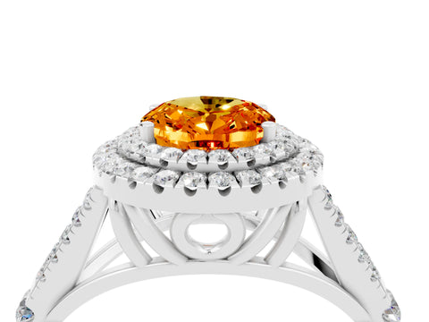 White gold Double Halo Oval Cut Citrine Split Shank Engagement Ring with Four-Prong Setting_4