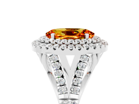 White gold Double Halo Oval Cut Citrine Split Shank Engagement Ring with Four-Prong Setting_5