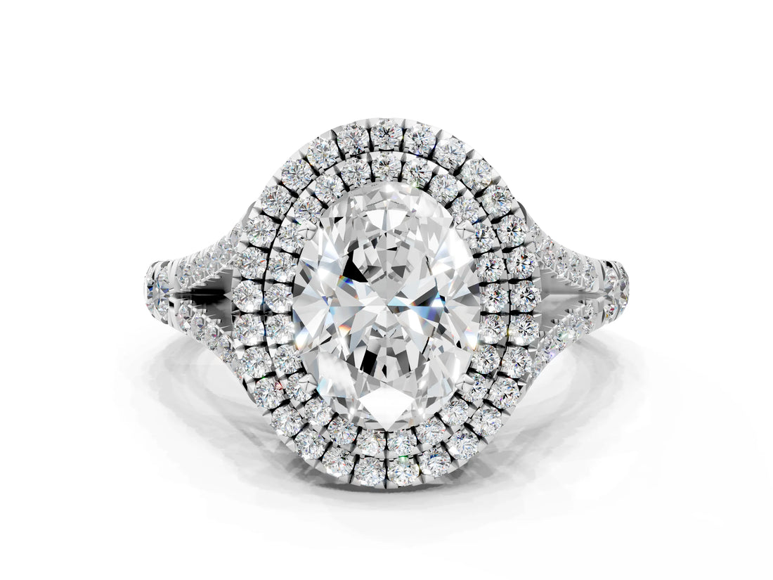 White gold Double Halo Oval Cut Diamond Split Shank Engagement Ring with Four-Prong Setting_22