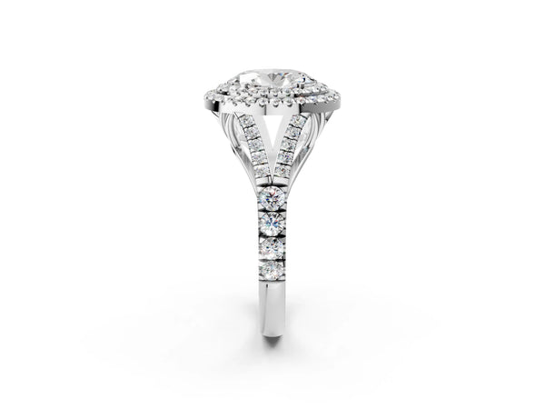 White gold Double Halo Oval Cut Diamond Split Shank Engagement Ring with Four-Prong Setting