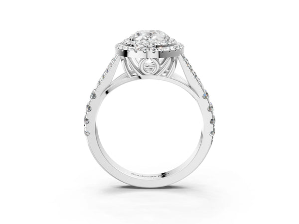 White gold Double Halo Oval Cut Diamond Split Shank Engagement Ring with Four-Prong Setting