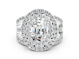 White gold Double Halo Oval Cut Diamond Split Shank Pave Set Ring