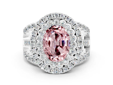 White gold Double Halo Oval Cut Diamond Split Shank Pave Set Ring