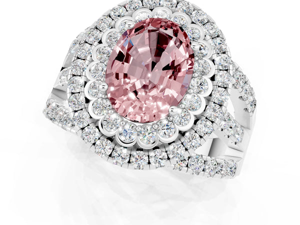 White gold Double Halo Oval Cut Diamond Split Shank Pave Set Ring