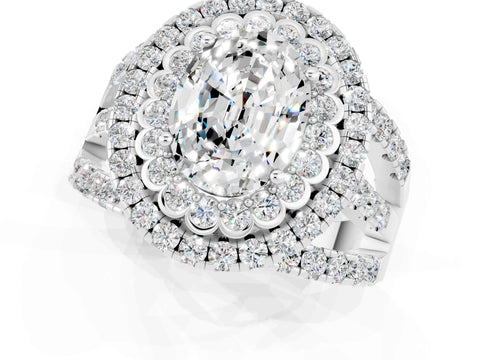 White gold Double Halo Oval Cut Diamond Split Shank Pave Set Ring_1