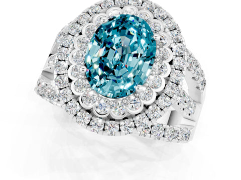 White gold Double Halo Oval Cut Diamond Split Shank Pave Set Ring_1