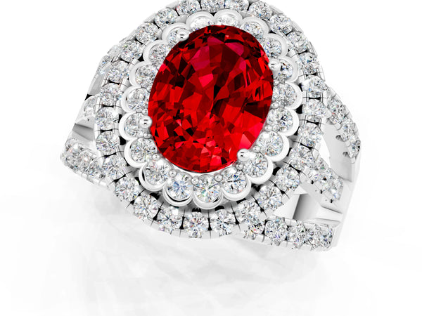 White gold Double Halo Oval Cut Diamond Split Shank Pave Set Ring
