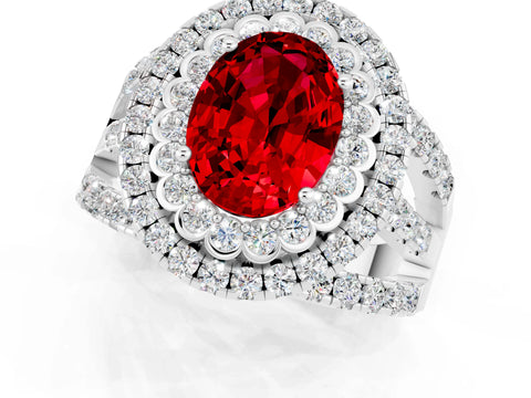 White gold Double Halo Oval Cut Diamond Split Shank Pave Set Ring_1