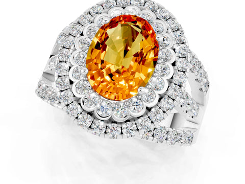 White gold Double Halo Oval Cut Diamond Split Shank Pave Set Ring_1
