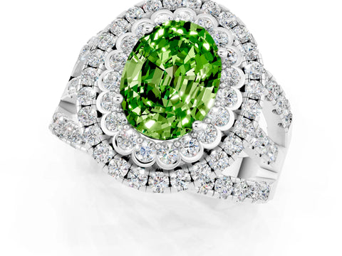 White gold Double Halo Oval Cut Diamond Split Shank Pave Set Ring_1