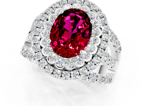 White gold Double Halo Oval Cut Diamond Split Shank Pave Set Ring_1