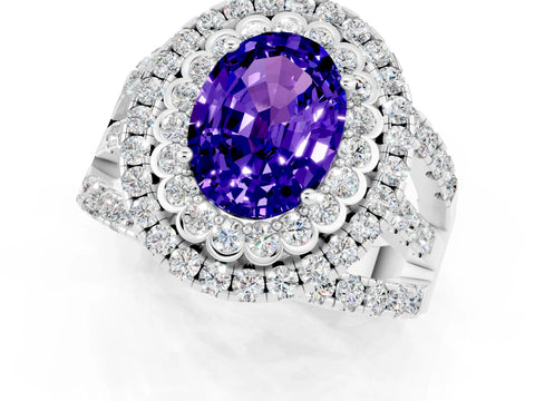 White gold Double Halo Oval Cut Diamond Split Shank Pave Set Ring_1