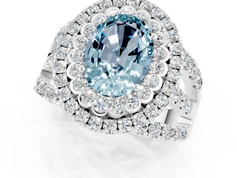 White gold Double Halo Oval Cut Diamond Split Shank Pave Set Ring_1