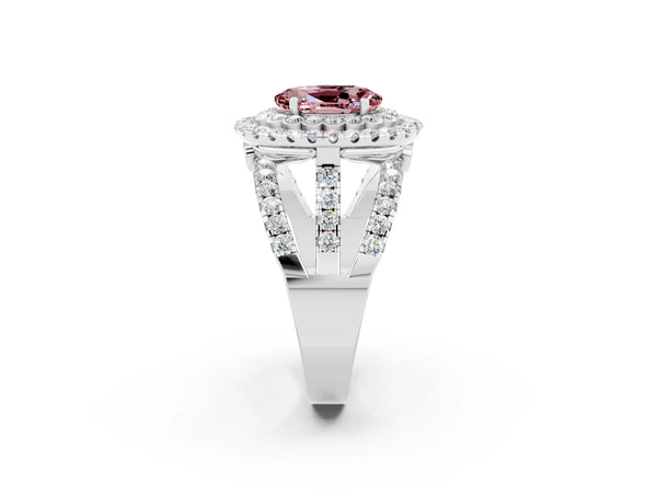 White gold Double Halo Oval Cut Diamond Split Shank Pave Set Ring