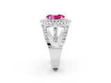 White gold Double Halo Oval Cut Diamond Split Shank Pave Set Ring_2