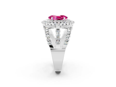 White gold Double Halo Oval Cut Diamond Split Shank Pave Set Ring_2