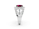 White gold Double Halo Oval Cut Diamond Split Shank Pave Set Ring_2