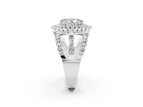 White gold Double Halo Oval Cut Diamond Split Shank Pave Set Ring_2