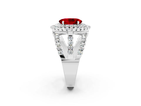 White gold Double Halo Oval Cut Diamond Split Shank Pave Set Ring_2