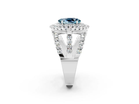 White gold Double Halo Oval Cut Diamond Split Shank Pave Set Ring_2