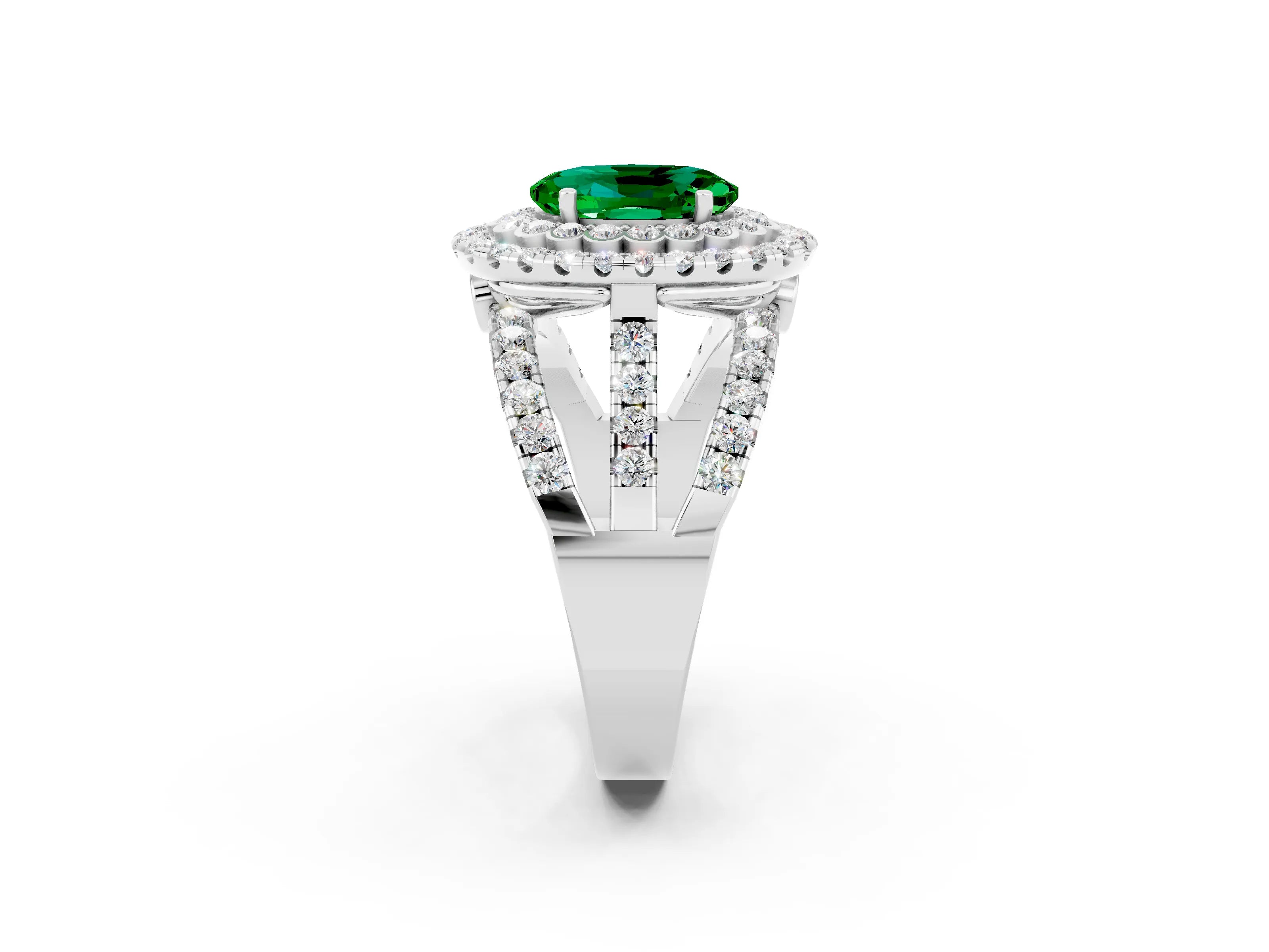 White gold Double Halo Oval Cut Diamond Split Shank Pave Set Ring_2