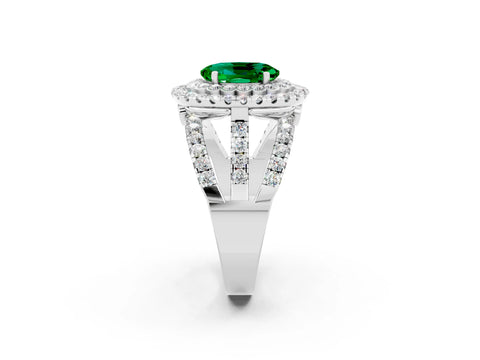 White gold Double Halo Oval Cut Diamond Split Shank Pave Set Ring_2